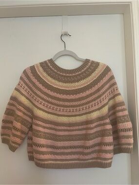 Relaxed Striped Knit Pullover Sweater in Pink, Beige & Cream
